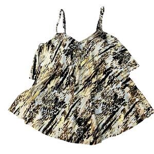 Swimsuits For All Tiered Tankini Top 20 Mesh Animal Print Built In Bra Modest